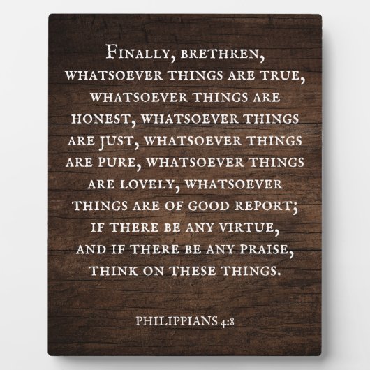 Rustiek Inspirerend Bijbelvers Filippenzen 4:8 Fotoplaat (Voorkant)