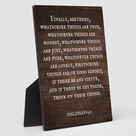 Rustiek Inspirerend Bijbelvers Filippenzen 4:8 Fotoplaat (Zijkant)