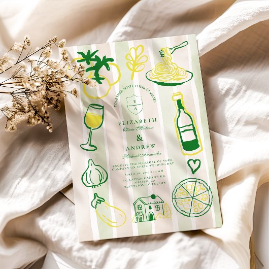 Rustiek Italiaans eten bruiloft Waterverf Kaart