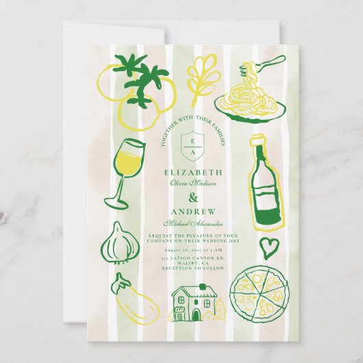 Rustiek Italiaans eten bruiloft Waterverf Kaart (Voorkant)