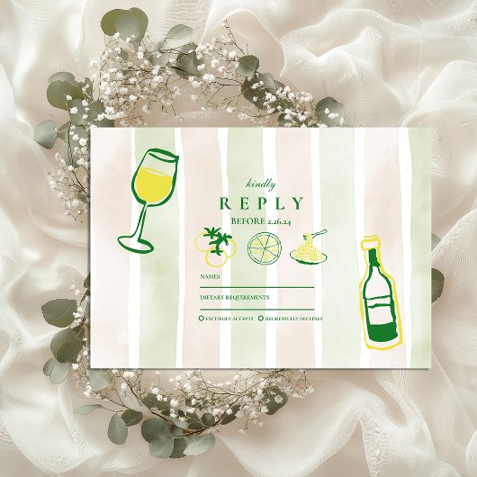 Rustiek Italiaans eten bruiloft Waterverf RSVP Kaartje