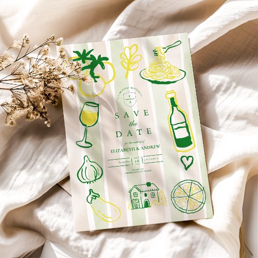 Rustiek Italiaans eten bruiloft Waterverf Save The Date