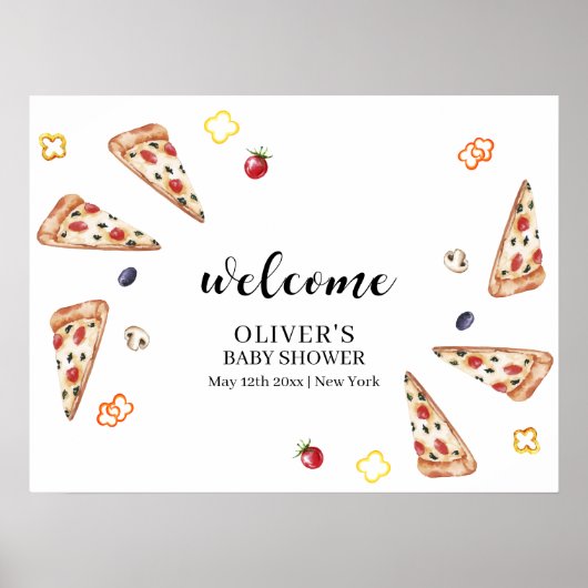 Rustiek Italiaans Slice Pizza Baby shower Welkom Poster (Voorkant)