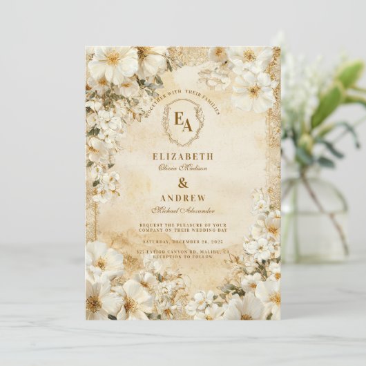 Rustiek Ivoor Bloemen Boho Huwelijk Kaart (Staand voorkant)