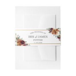 Rustiek Ivoor Bourgondië Sinaasappel Bloemen Goud  Uitnodigingen Wikkel