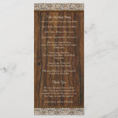Rustiek  Ivoor Lace Wood Wedding Program Programmakaart (Achterkant)