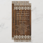 Rustiek  Ivoor Lace Wood Wedding Program Programmakaart (Voorkant / Achterkant)