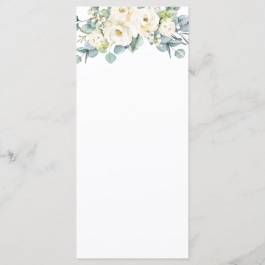 Rustiek Ivoor Wit Bloemen Eucalyptus Bruiloft Menu (Achterkant)