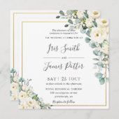 Rustiek Ivoor Wit Bloemen Eucalyptus Goud Bruiloft Kaart (Voorkant / Achterkant)