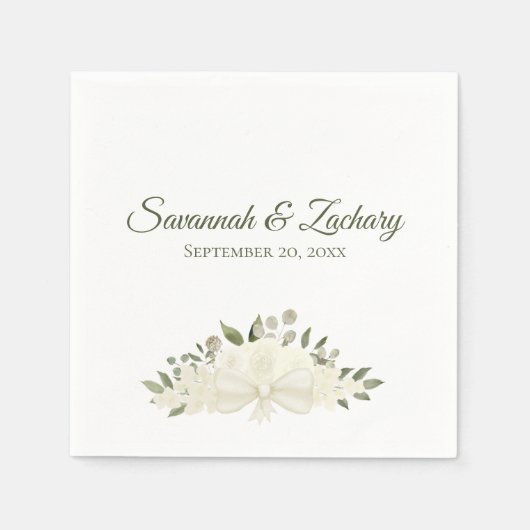 Rustiek Ivoor Wit Boho Bloemen Boeket Bruiloft Servet (Voorkant)