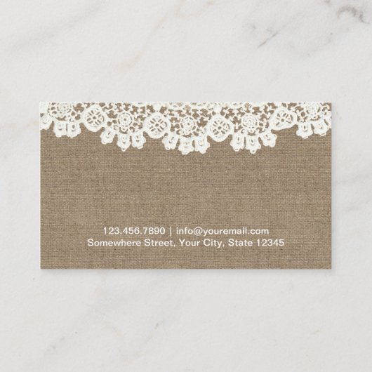  rustiek kant & burlap evenement planning ambacht visitekaartje (Achterkant)