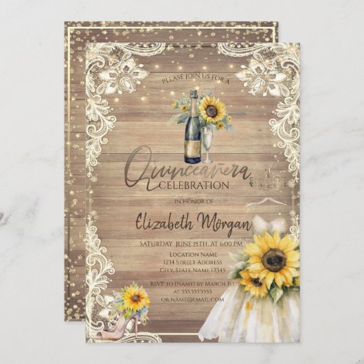 Rustiek Kant, Jurk, Lichten, Zonnebloemen Kaart (Voorkant / Achterkant)