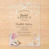 Rustiek, Kant, Laarzen Bloemen Vrijgezellenfeest Acryl Uitnodigingen (Voorkant)