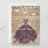 Rustiek Kant, Tiara, Lichten, Jurk, Hout Quinceañe Kaart (Voorkant)