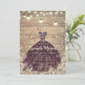 Rustiek Kant, Tiara, Lichten, Jurk, Hout Quinceañe Kaart (Staand voorkant)