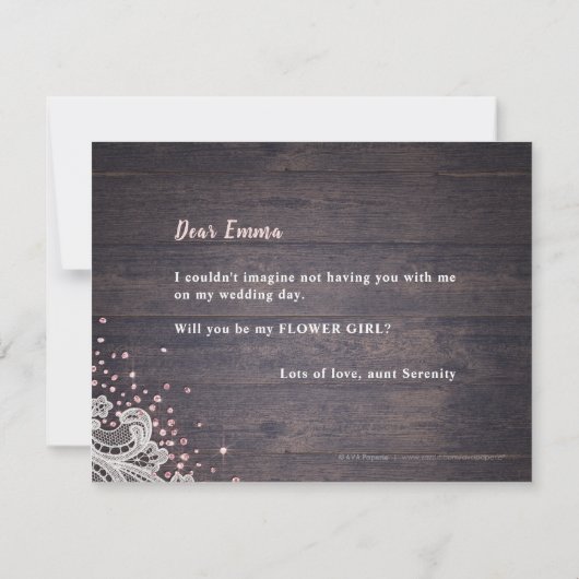 Rustiek kanten hout zou je mijn bloem meisje kaart (Achterkant)