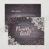 Rustiek kanten hout zou je mijn bloem meisje kaart (Voorkant / Achterkant)