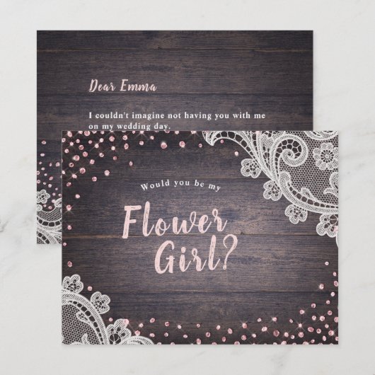 Rustiek kanten hout zou je mijn bloem meisje kaart (Voorkant / Achterkant)