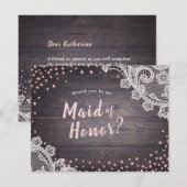 Rustiek kanten hout zou je mijn bruidsmeisje zijn kaart (Voorkant / Achterkant)