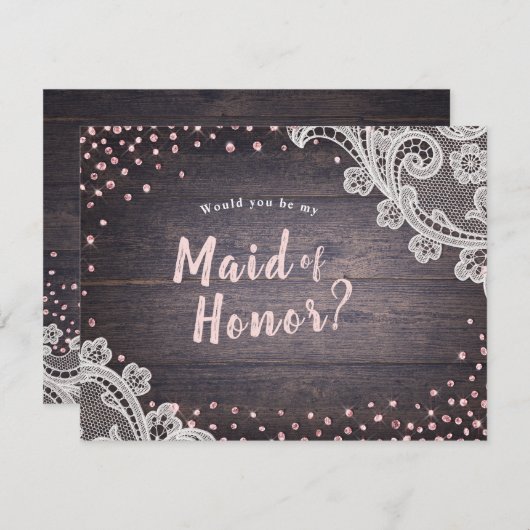 Rustiek kanten hout zou je mijn bruidsmeisje zijn kaart (Voorkant / Achterkant)