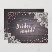 Rustiek kanthout zou je mijn bruidsmeisje zijn kaart (Voorkant / Achterkant)