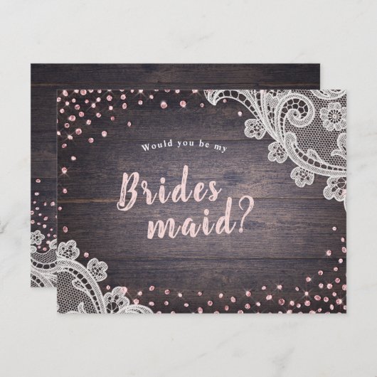 Rustiek kanthout zou je mijn bruidsmeisje zijn kaart (Voorkant / Achterkant)