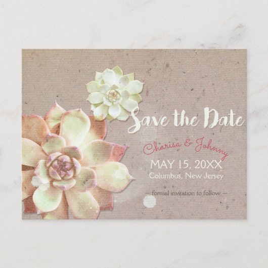 Rustiek Karton Succulenten Bruiloft Save the Date Aankondigingskaart (Voorkant)