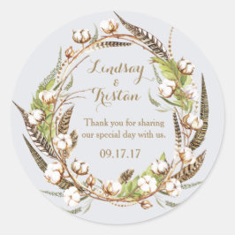 Rustiek Katoen Bloemen Bruiloft Ronde Sticker