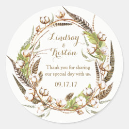 Rustiek Katoen Bloemen Bruiloft Ronde Sticker
