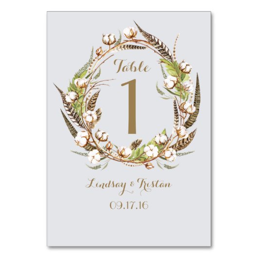 Rustiek Katoen Bloemen Veer Bruiloft Kaart (Voorkant)