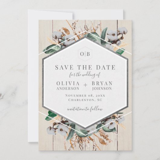 Rustiek Katoen en Groen Sla de datum op Kaart (Voorkant)