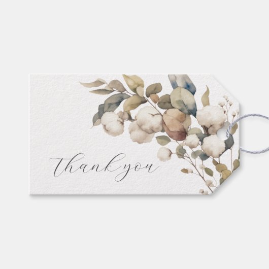 Rustiek katoen & eucalyptus bruiloft cadeaulabel (Voorkant (Horizontaal))