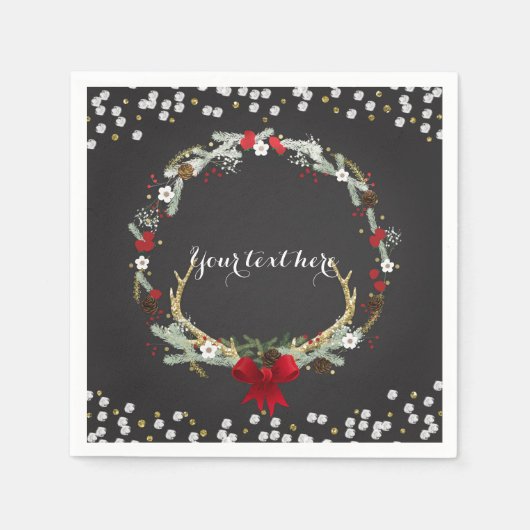 Rustiek Kerst Antler krans feestdag Servet (Voorkant)