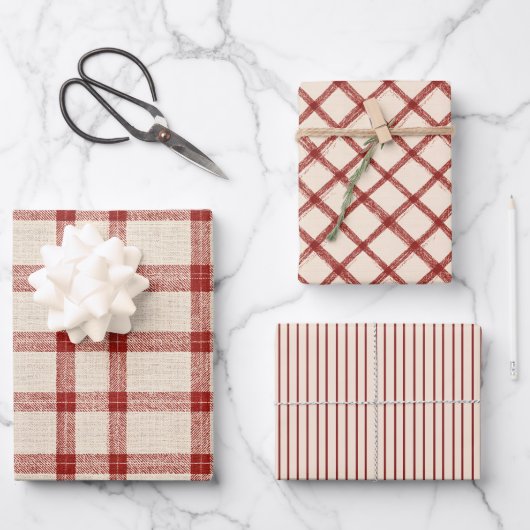 Rustiek Kerst Rood Geplakt Verpakkingspapier Inpakpapier Vel (Voorkant)