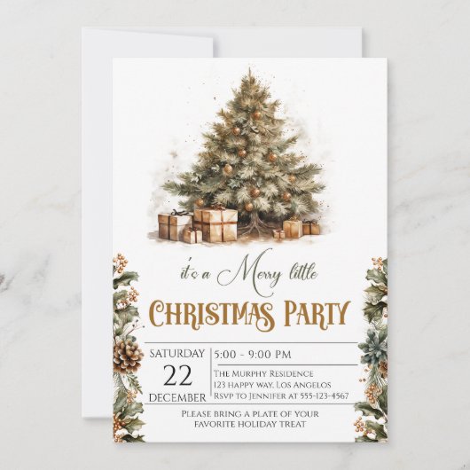 Rustiek kerstboomfeest met gouden accenten kaart (Voorkant)