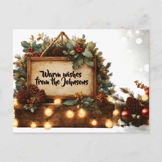 Rustiek kerstbord Lijst met aangepaste tekst Briefkaart (Voorkant)