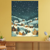 Rustiek kerstdorp onder een sterrensneeuw canvas afdruk (Insitu (Woonkamer))