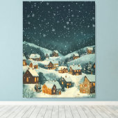Rustiek kerstdorp onder een sterrensneeuw canvas afdruk (Insitu (Houten vloer))