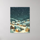 Rustiek kerstdorp onder een sterrensneeuw canvas afdruk (Voorkant)