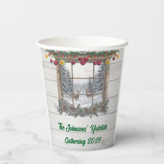 Rustiek kerstfeest papieren bekers (Achterkant)