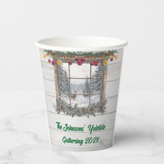 Rustiek kerstfeest papieren bekers (Voorkant)