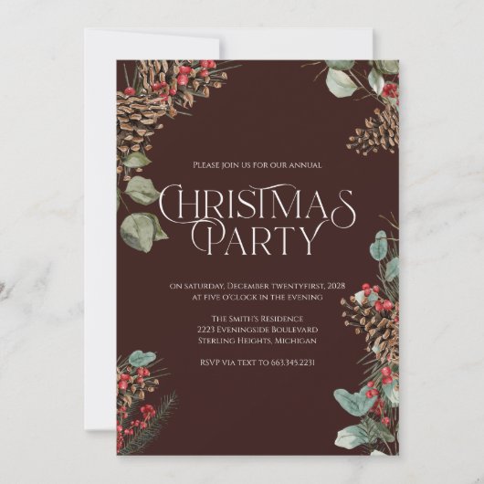 Rustiek kerstfeest uitnodigen | Bourgondische fees Feestdagenkaart (Voorkant)