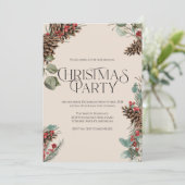 Rustiek kerstfeest uitnodigen | Thema Tan Holiday Feestdagenkaart (Staand voorkant)