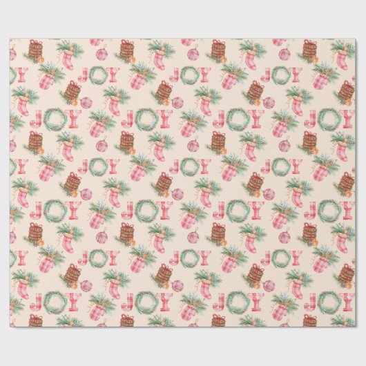 Rustiek Kerstgingham vreugde vakantie cadeau Cadeaupapier (Vlak)
