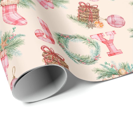 Rustiek Kerstgingham vreugde vakantie cadeau Cadeaupapier (Rol Hoek)