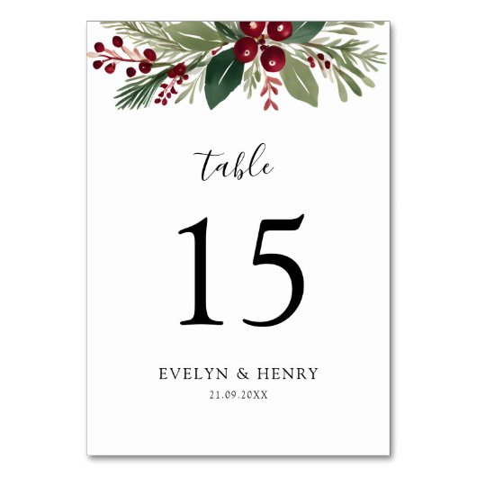 Rustiek Kerstgroen Trouwtafelnummer Kaart (Voorkant)