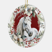 Rustiek Kerstkrans Wit Paard Keramisch Ornament (Links)