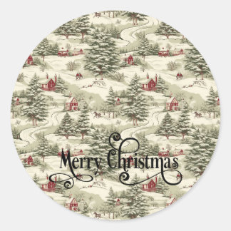 rustiek kerstland winterlandschap ronde sticker