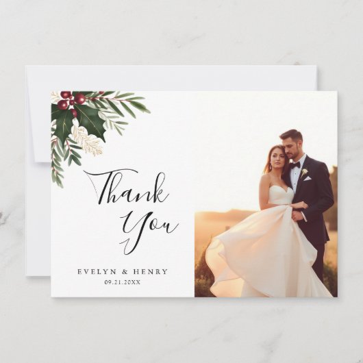 Rustiek Kerstmis Groen Bruiloft Bedankkaart (Voorkant)