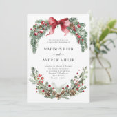 Rustiek Kerstmis Groen Bruiloft Kaart (Staand voorkant)